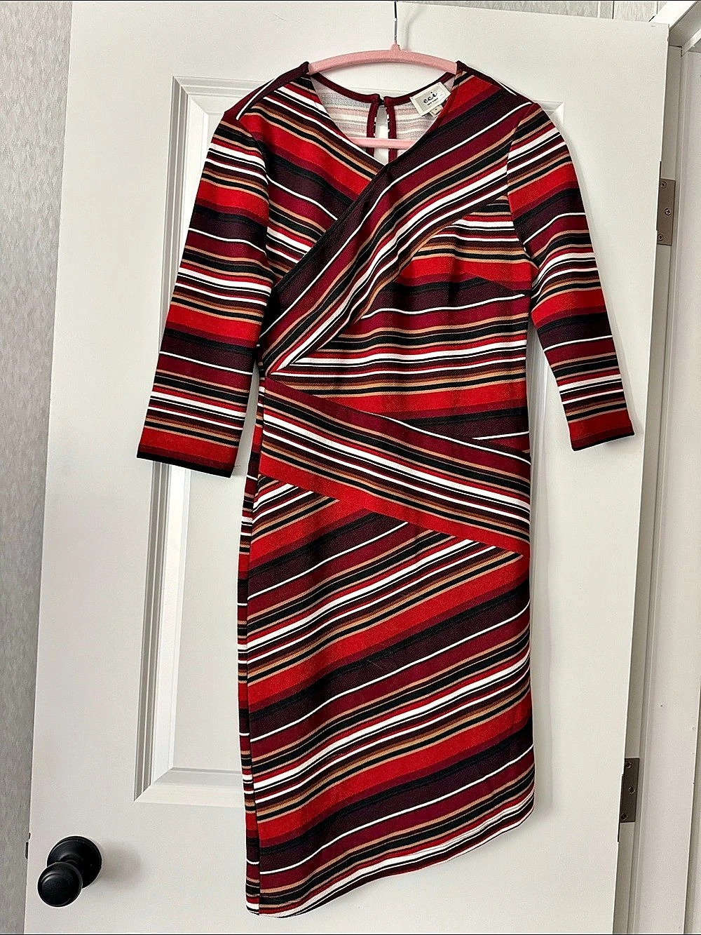 eci New York Striped Midi Dress in Red & Black Size Small